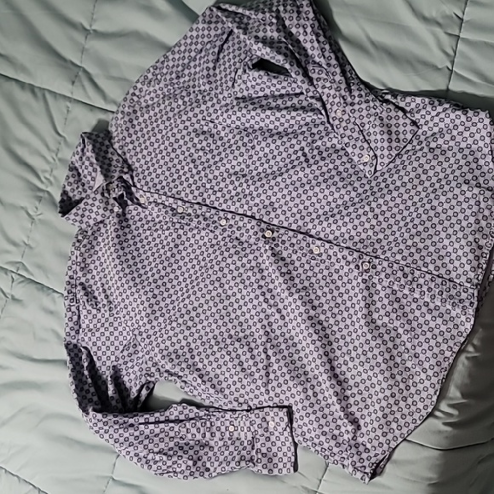 Cremieux 100s 2-Ply‎ Blue Wheel Print LS Button-down Men's L